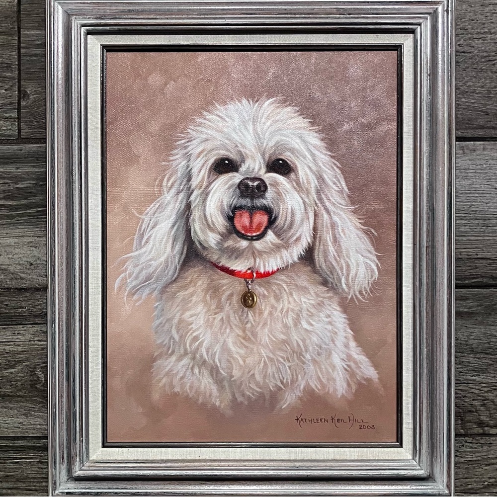 ADORABLE DOG Painting / KATHLEEN KEIL HILL 2003 / 12x16 Inches / FRAMED Artwork